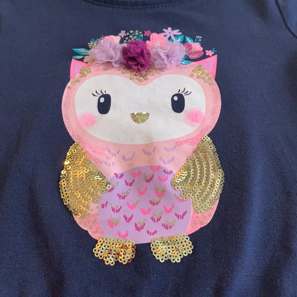 Cynthia Rowley 5/6 Navy Blue Sequin Owl Top Girls Shirt - Picture 2 of 10